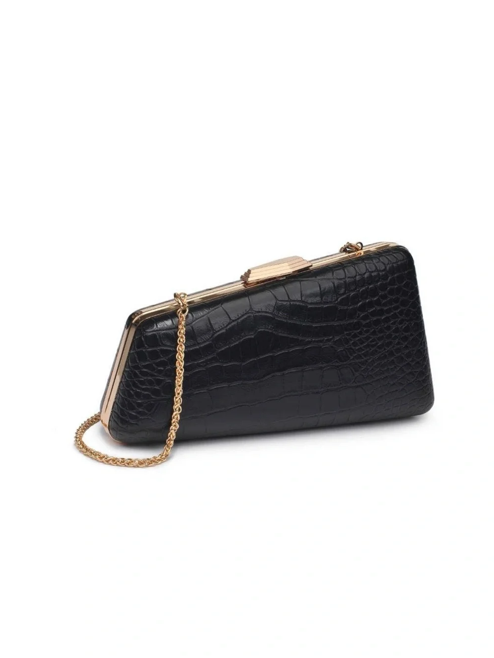 Urban Expressions Black Croc-Embossed Clutch with Gold Chain